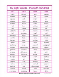Fry List - The Sixth 100 - Fourth Grade High Frequency Words