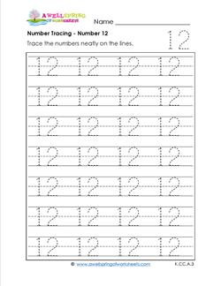 Number Tracing - Number 12 - Kindergarten Numbers