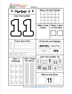 Number Worksheets for Kindergarten | Number 11 Worksheet