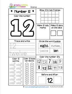 Number Worksheets for Kindergarten | Number 12 Worksheet