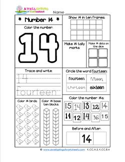 Number Worksheets for Kindergarten | Number 14 Worksheet