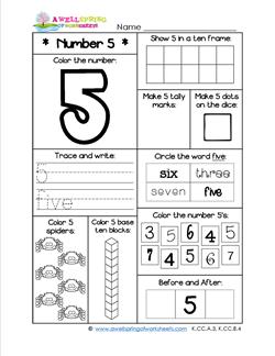 Number Worksheets for Kindergarten | Number 5 Worksheet