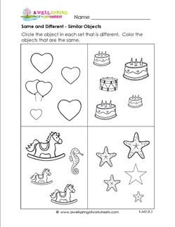 Same and Different Worksheets - Similar Objects - Sorting Worksheets
