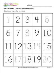 Worksheets Preschool Number Tracing Worksheets 1-20 kindergarten worksheets numbers 1 20 intrepidpath trace 6 missing tracing