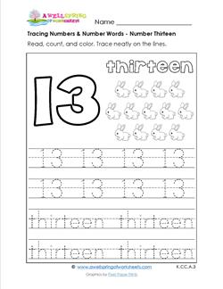 Tracing Numbers and Number Words - Number 13