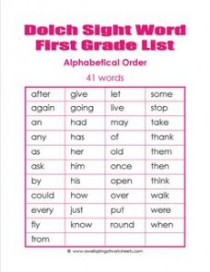 1st grade dolch word list - alphabetical order