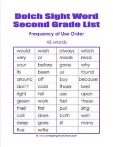 2nd grade dolch word list - frequency order