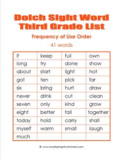 3rd grade dolch word list - frequency order