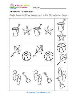 AB Patterns - Beach Fun! - Patterns Worksheets