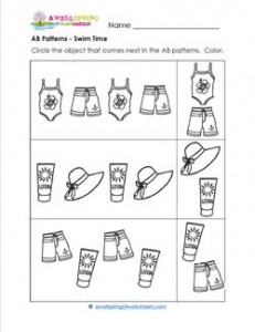 AB Patterns - Swim Time! - Patterns Worksheets