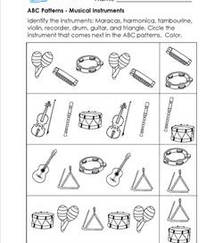 ABC Patterns - Musical Instruments - Patterns Worksheets