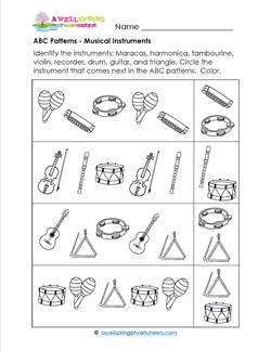ABC Patterns - Musical Instruments - Patterns Worksheets