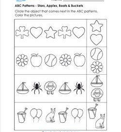 ABC Patterns - Apples,, Stars, Boats & Buckets - Patterns Worksheets