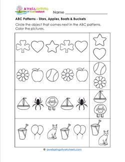 ABC Patterns - Apples,, Stars, Boats & Buckets - Patterns Worksheets