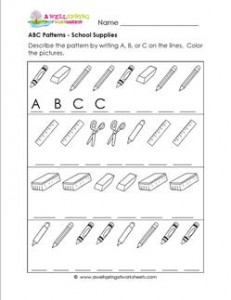 ABC Patterns - School Supplies - Patterns Worksheets