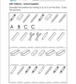 ABC Patterns - School Supplies - Patterns Worksheets