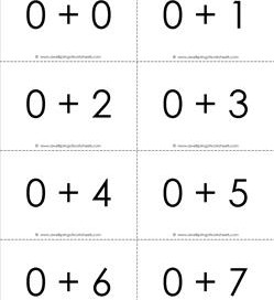 addition flash cards - 0s - sums to 10- black and white
