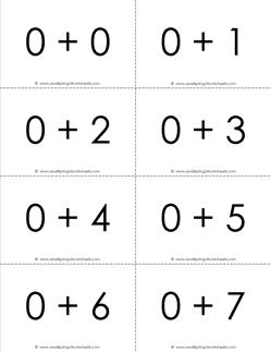 addition flash cards - 0s - sums to 10- black and white