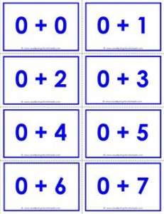 addition flash cards - 0s - sums to 10 - color