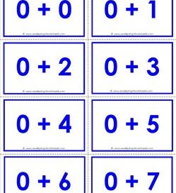 addition flash cards - 0s - sums to 10 - color