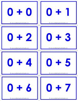 addition flash cards - 0s - sums to 10 - color