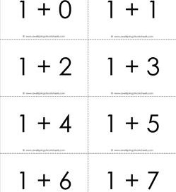 addition flash cards - 1s - sums to 10 - black and white