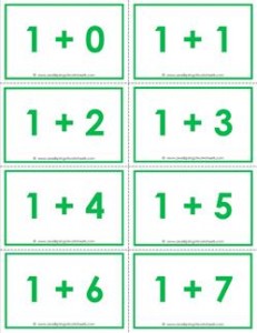 addition flash cards - 1s - sums to 10 - color