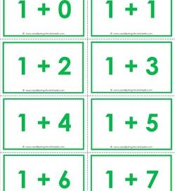 addition flash cards - 1s - sums to 10 - color