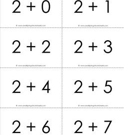 addition flash cards - 2s - sums to 10 - black and white