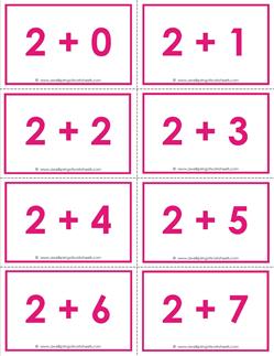 addition flash cards - 2s- sums to 10 - color flash cards