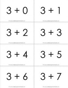 addition flash cards - 3s - sums to 10 - black and white flash cards