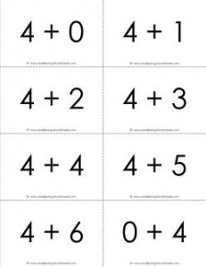 addition flash cards - 4s - sums to 10 - black and white flash cards