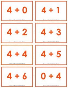 addition flash cards - 4s - sums to 10 - color flash cards
