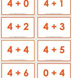 addition flash cards - 4s - sums to 10 - color flash cards