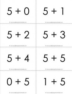 addition flash cards - 5s - sums to 10 - black and white flash cards