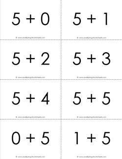 addition flash cards - 5s - sums to 10 - black and white flash cards