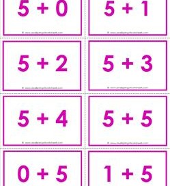 addition flash cards - 5s -sums to 10 - color flash cards
