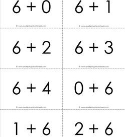 addition flash cards - 6s - sums to 10 - black and white flash cards