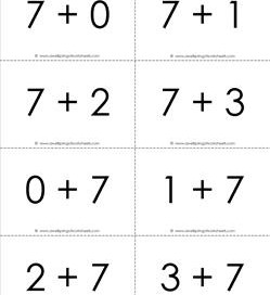 addition flash cards - 7s - sums to 10 - black and white flash cards
