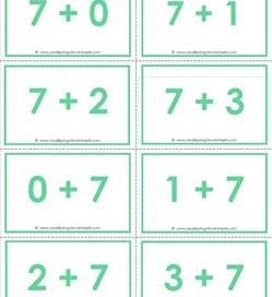 addition flash cards - 7s- sums to 10 - color flash cards