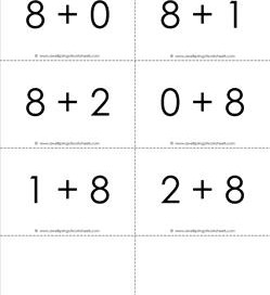 addition flash cards - 8s - sums to 10 - black and white flash cards