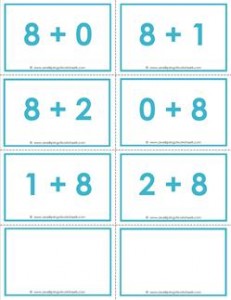 addition flash cards - 8s - sums to 10 - color