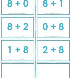 addition flash cards - 8s - sums to 10 - color