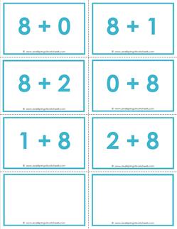 addition flash cards - 8s - sums to 10 - color