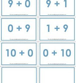 addition flash cards - 9s and 10s - sums to 10 - color