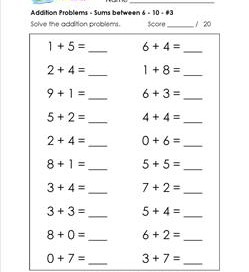 addition problems - sums between 6-10 - 3