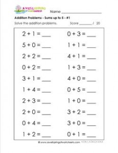 addition problems - sums up to 5 - #1