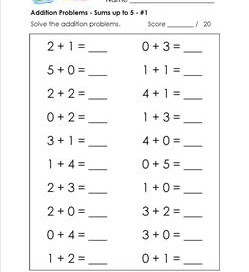 addition problems - sums up to 5 - #1