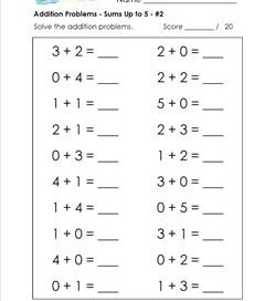 addition problems - sums up to 5 - #2