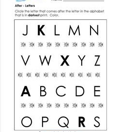 After - Letters - Positional Words Worksheets